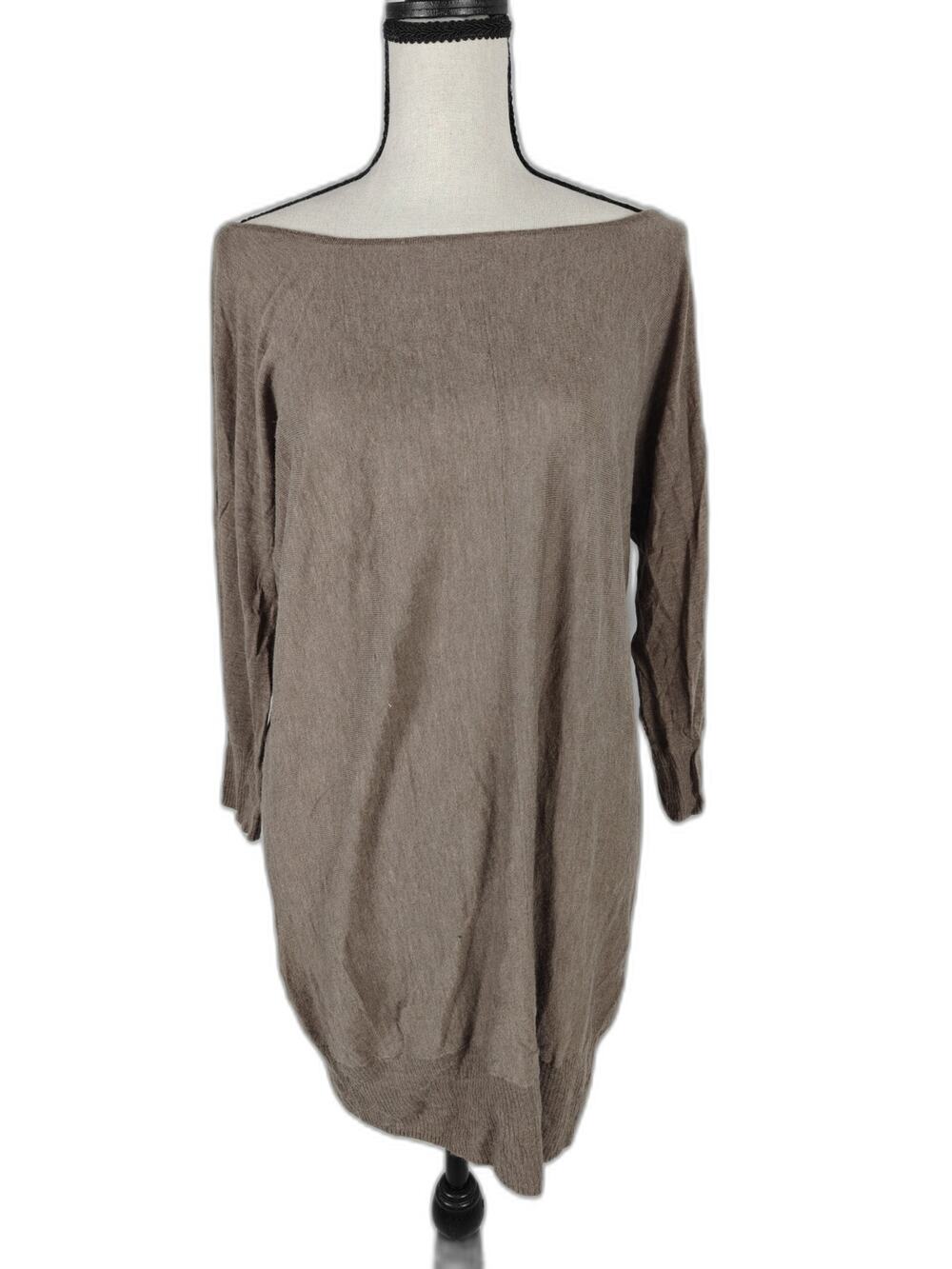 Women's Hinge Knit Tunic Sweater Taupe Boat Neck Size S